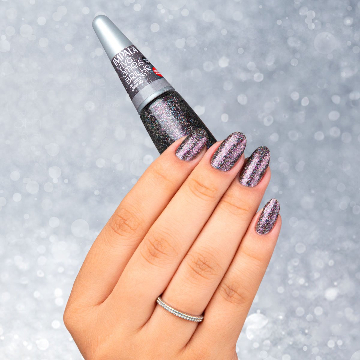 Esmalte Impala Viva, Ame e Brilhe Glitter 3D Na Mira 7,5ml
