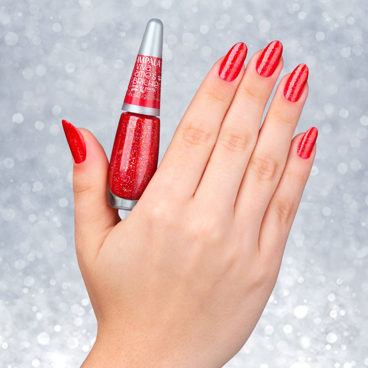 Esmalte Impala Viva, Ame e Brilhe Glitter 3D Hoje Eu Posso 7,5ml