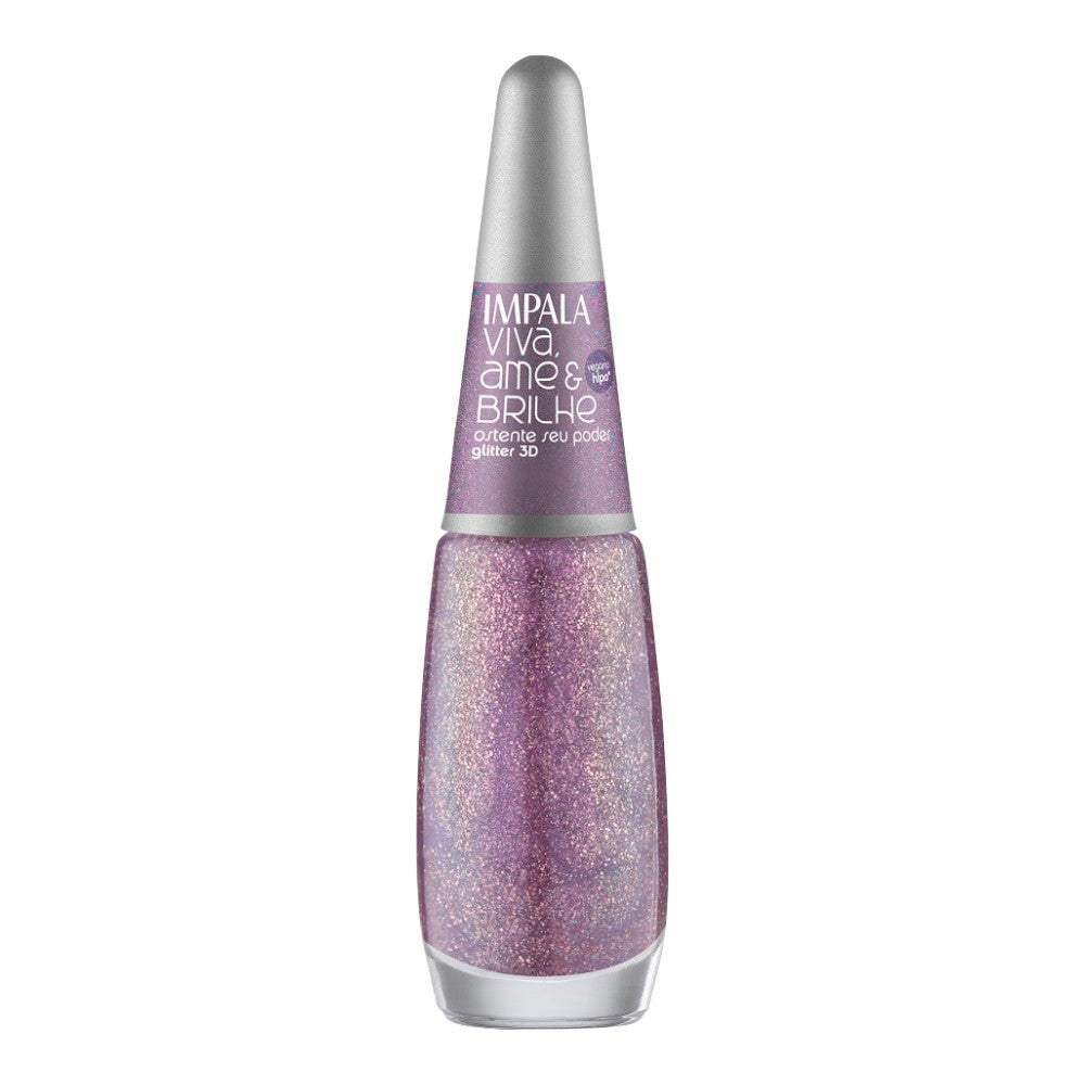 Esmalte Impala Viva, Ame e Brilhe Glitter 3D Ostente Seu Poder 7,5ml
