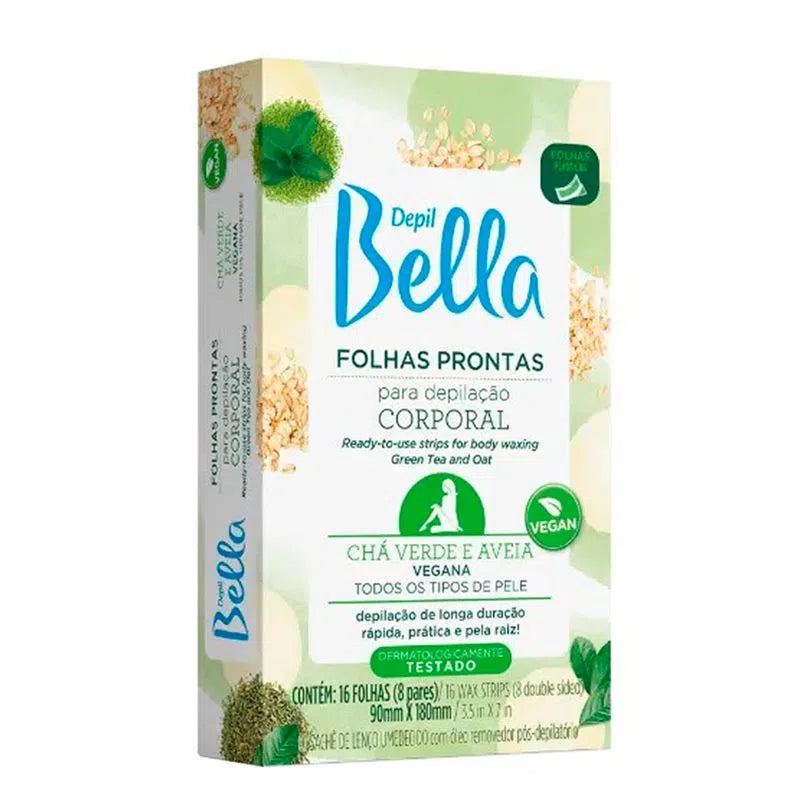 Folhas Prontas Depil Bella Corporal Chá Verde e Aveia 16 Unidades