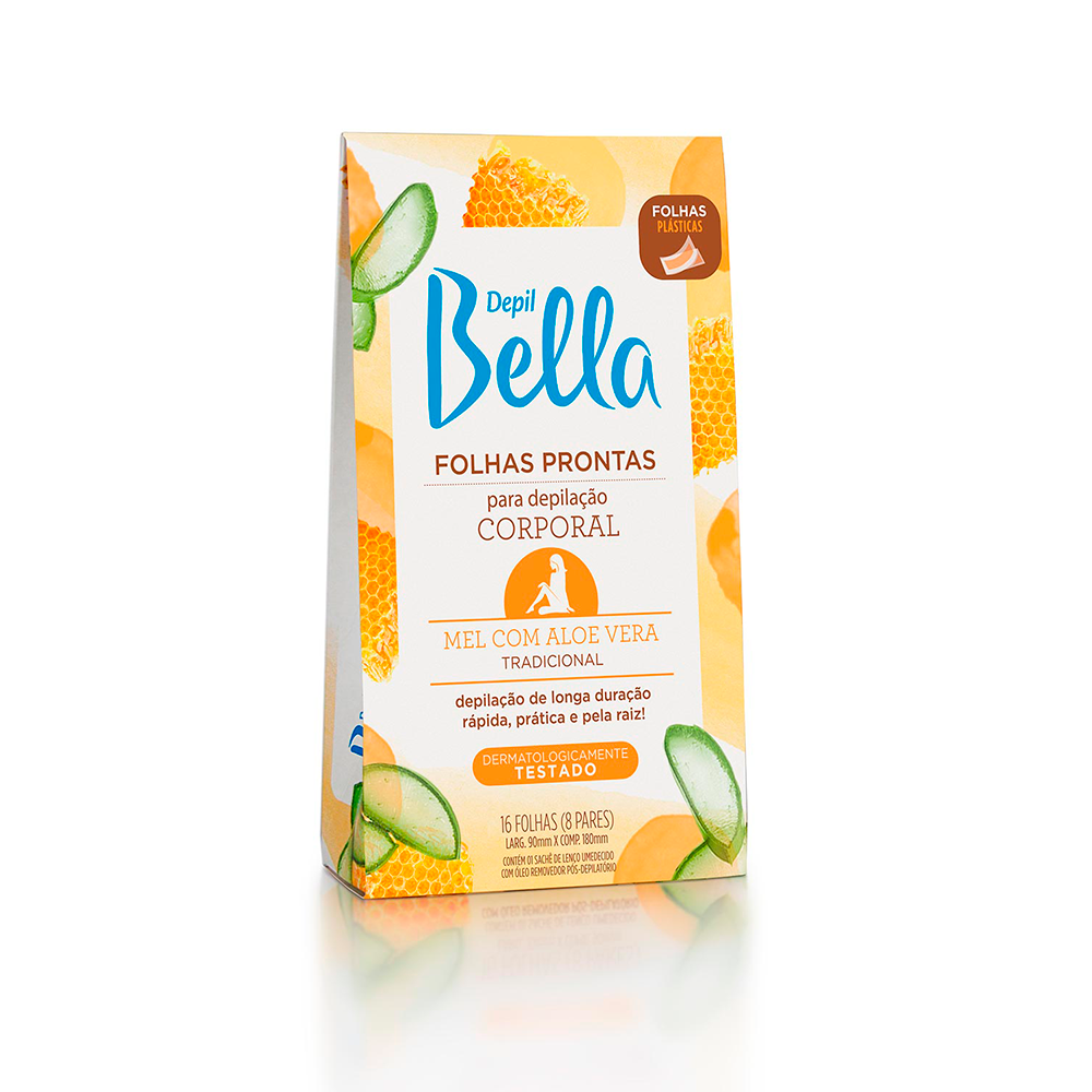 Folhas Prontas Depil Bella Corporal Mel e Aloe Vera 16 Unidades