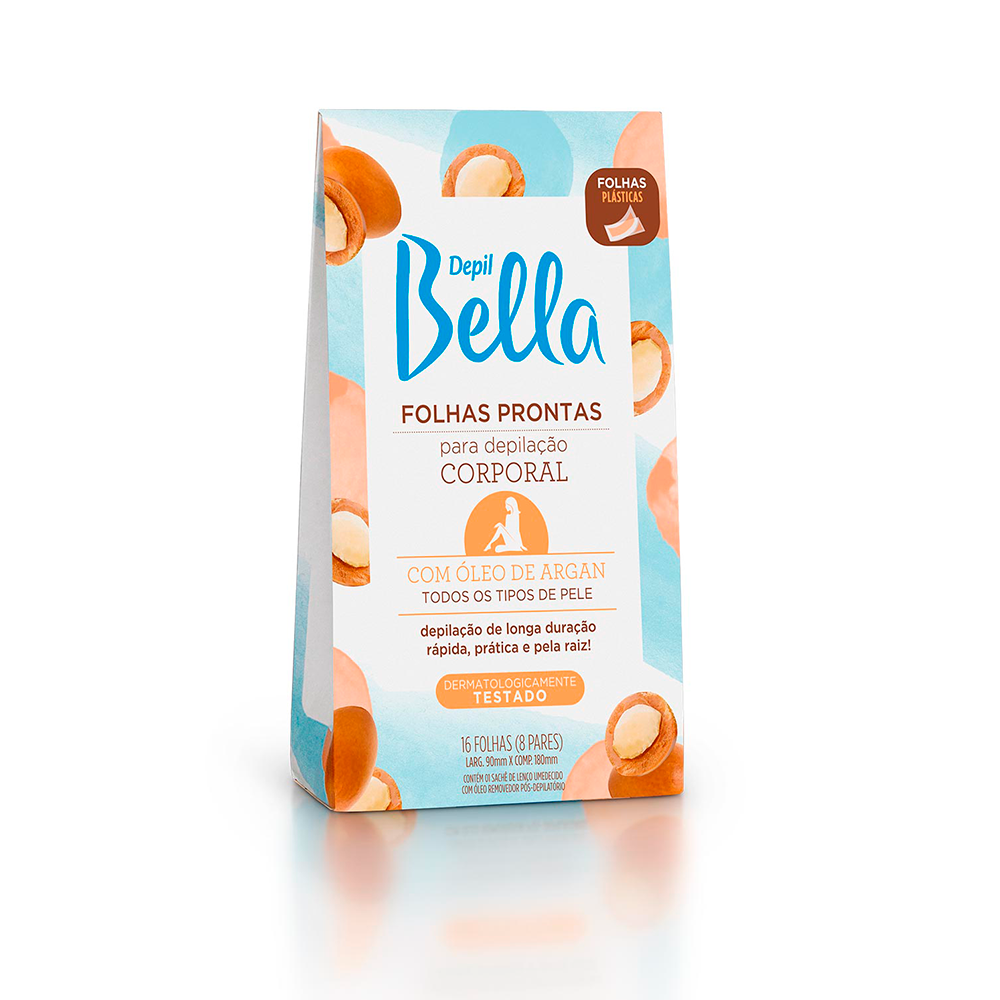 Folhas Prontas Depil Bella Corporal Óleo de Argan 16 Unidades
