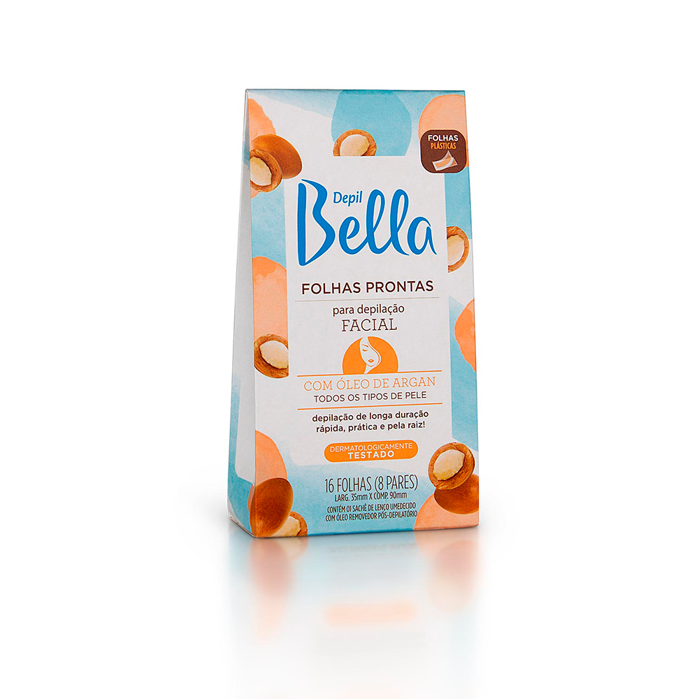 Folhas Prontas Depil Bella Facial Óleo de Argan 16 Unidades