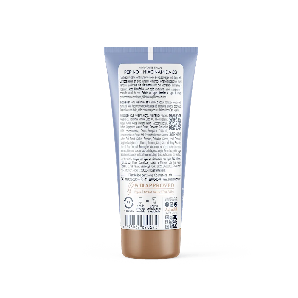 Hidratante Facial Agradal Pepino + Niacinamida 2% Hydra Care 60g