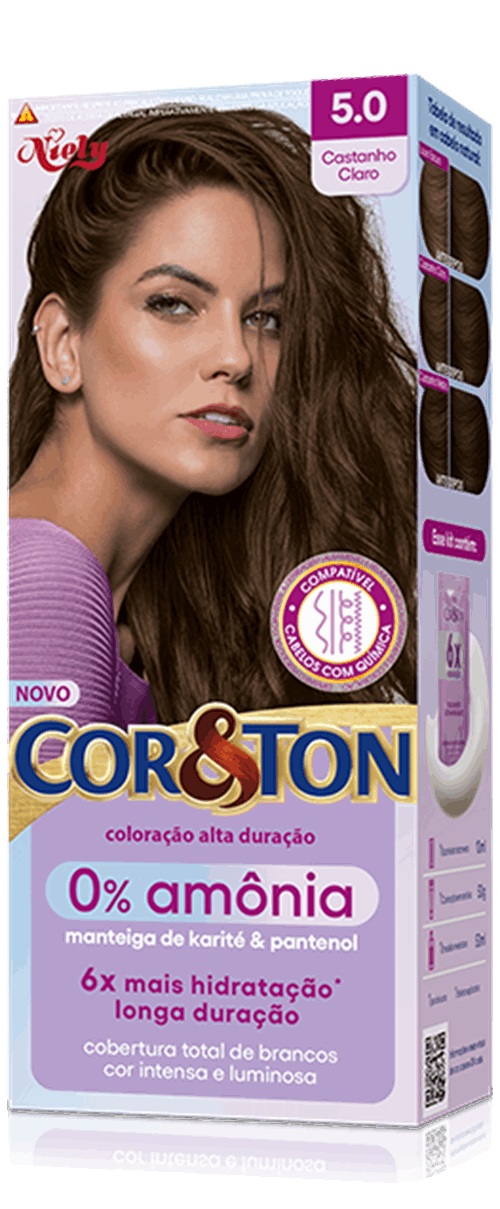 Coloração Niely Cor & Ton Sem Amônia 5.0 Castanho Claro