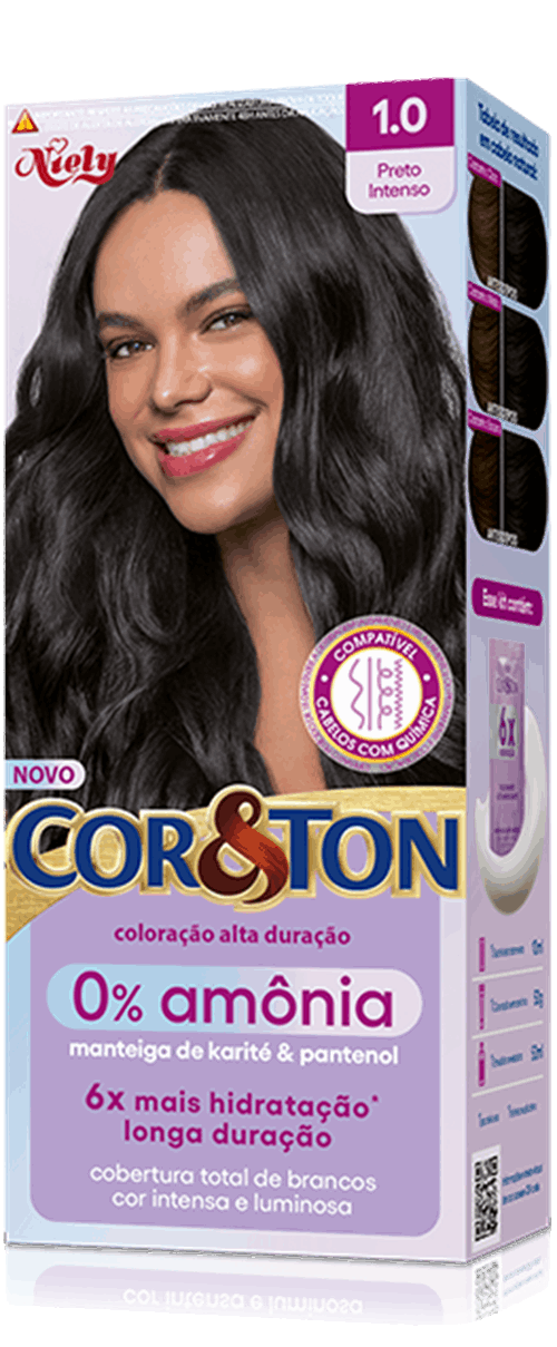 Coloração Niely Cor & Ton Sem Amônia 1.0 Preto Intenso