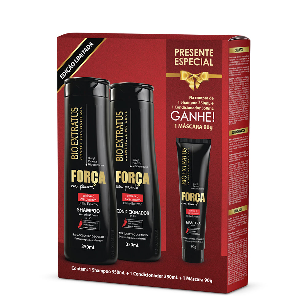 Kit Bio Extratus Força com Pimenta Shampoo + Condicionador 350ml + Máscara 90g