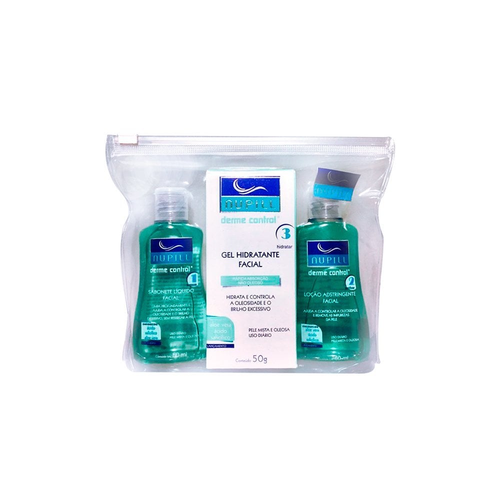 Kit Facial Nupill Derme Control Sabonete + Adstringente + Gel Hidratante