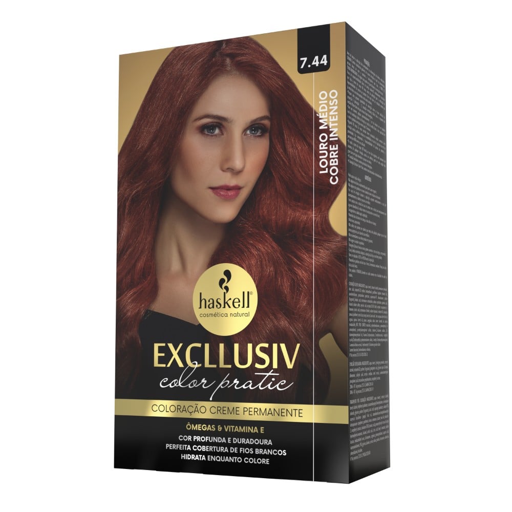 Kit Coloração Haskell Excllusiv Color Pratic Louro Médio Cobre Intenso 7.44