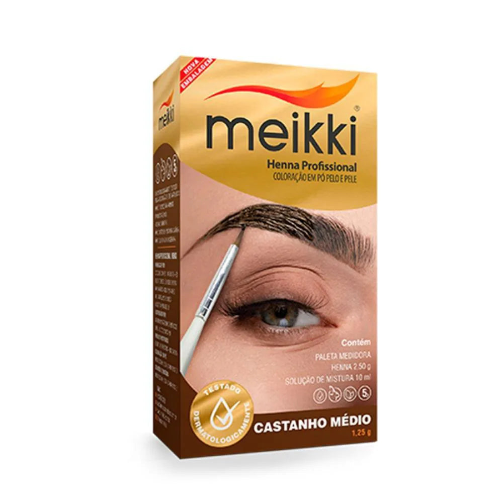 Kit Henna para Sobrancelhas Meikki Castanho Médio 1,25g