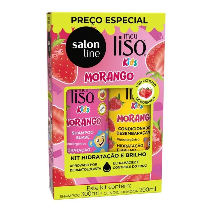 Kit Salon Line Meu Liso Shampoo 300ml + Condicionador 200ml Morango Kids