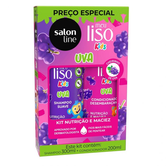 Kit Salon Line Meu Liso Shampoo 300ml + Condicionador 200ml Uva Kids