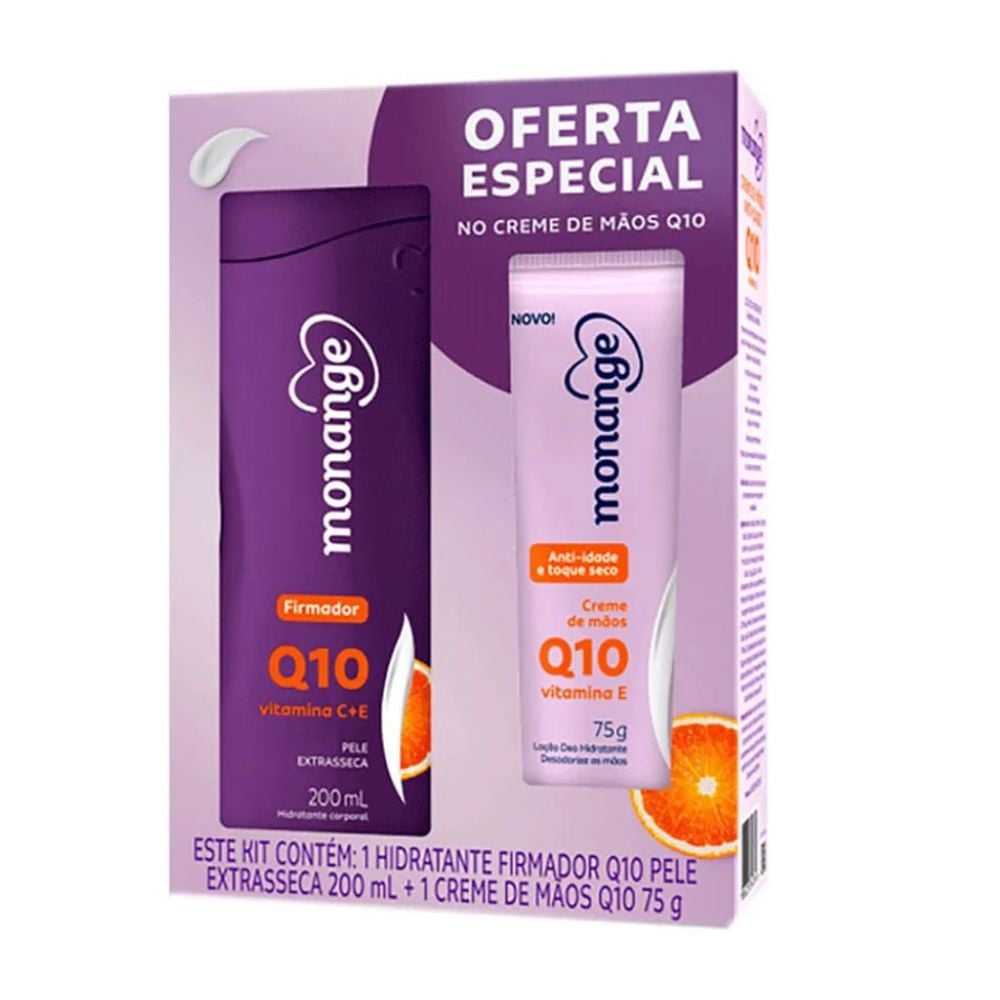 Kit Monange Loção Hidratante Firmador Q10 Pele Extrasseca 200ml + Creme para Mãos Q10 75g