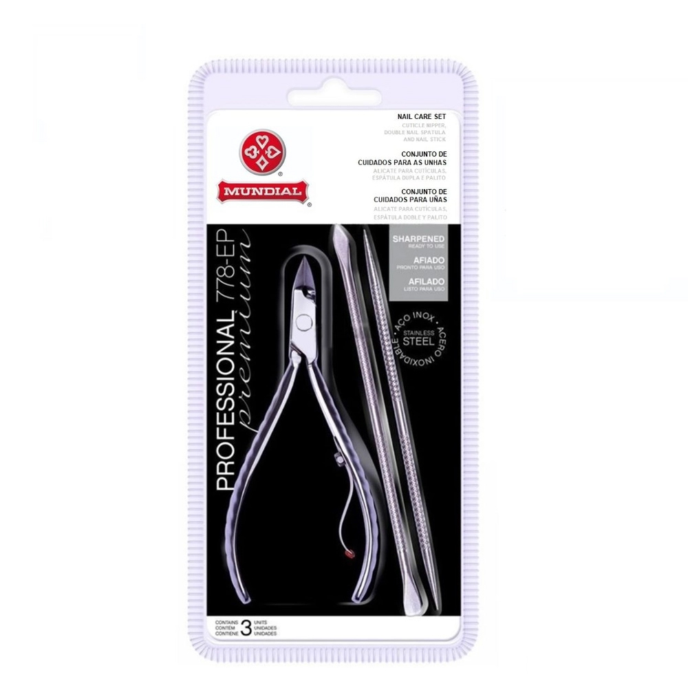 Kit Mundial Alicate para Cutícula 778-EP + Empurrador + Palito