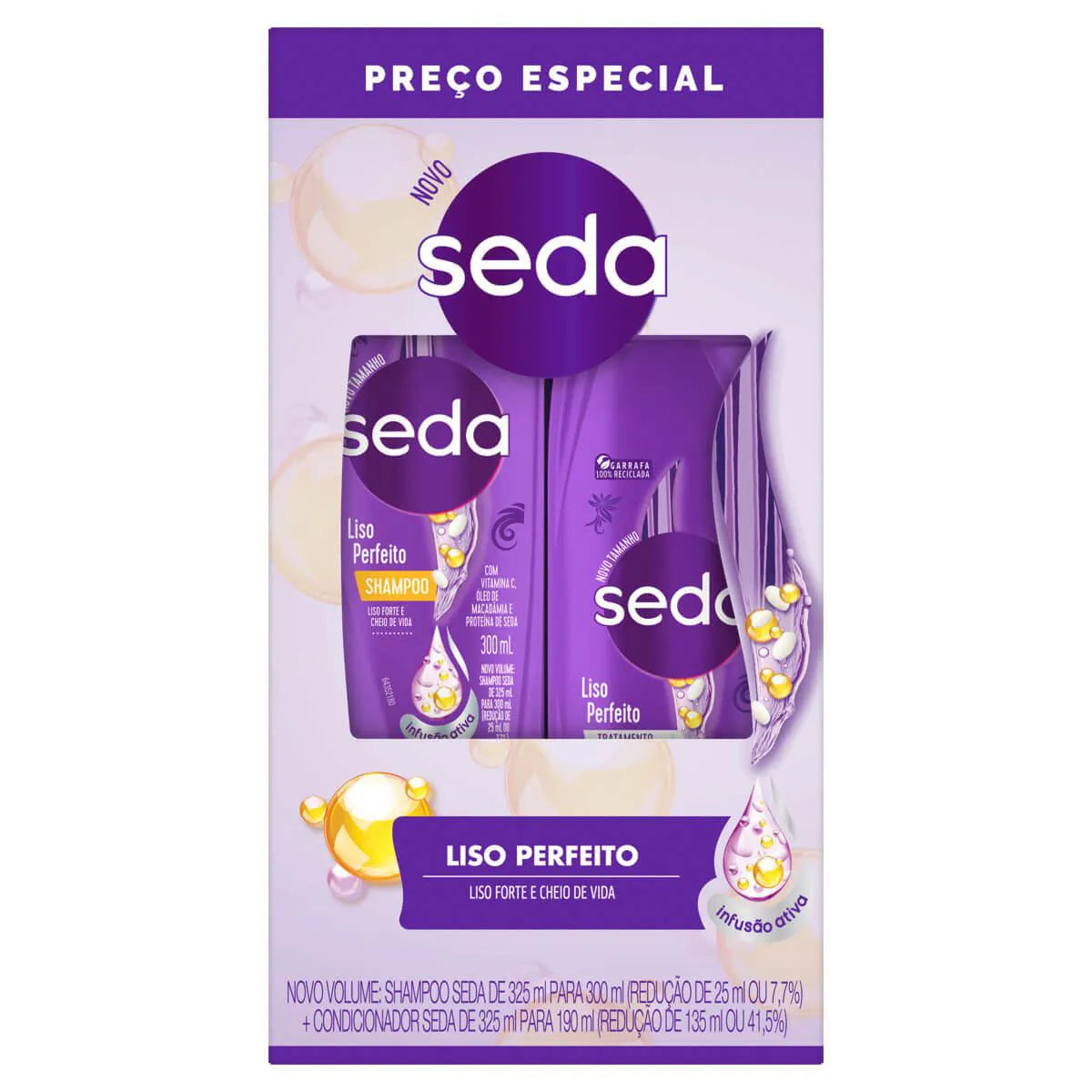 Kit Seda Shampoo 300ml + Condicionador 190ml Liso Perfeito