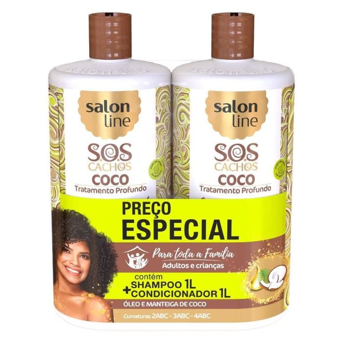 Kit Salon Line Shampoo + Condicionador S.O.S Cachos Coco 1L