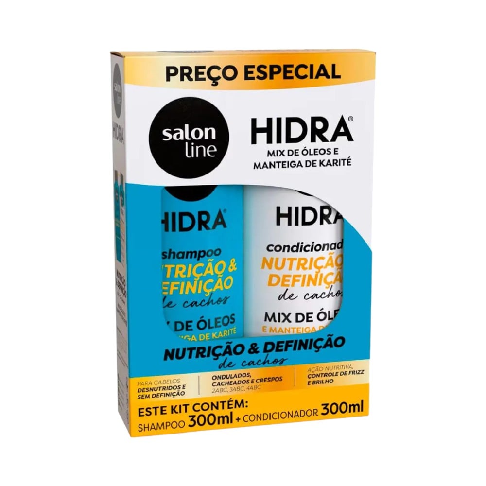 Kit Salon Line Shampoo + Condicionador Hidra 300ml Mix de Óleos + Manteiga de Karité