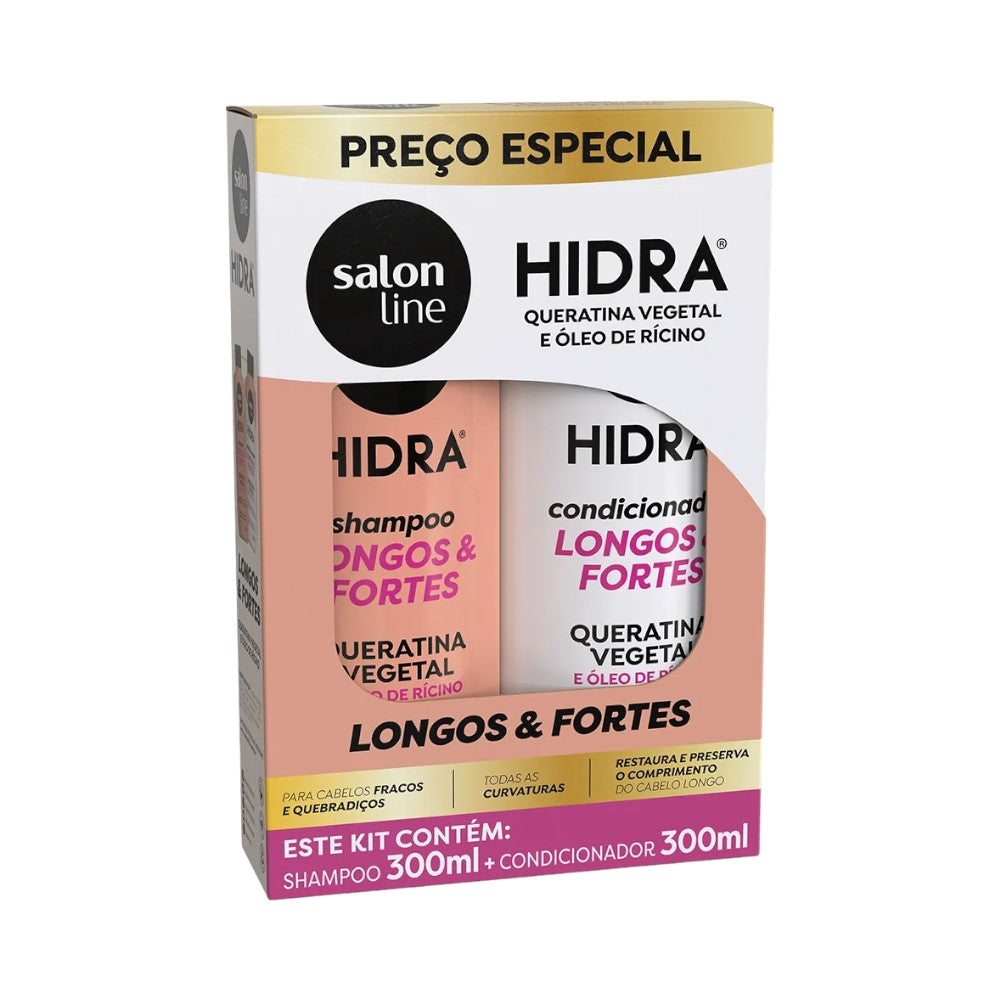 Kit Salon Line Shampoo + Condicionador Hidra 300ml Queratina e Óleo de Rícino