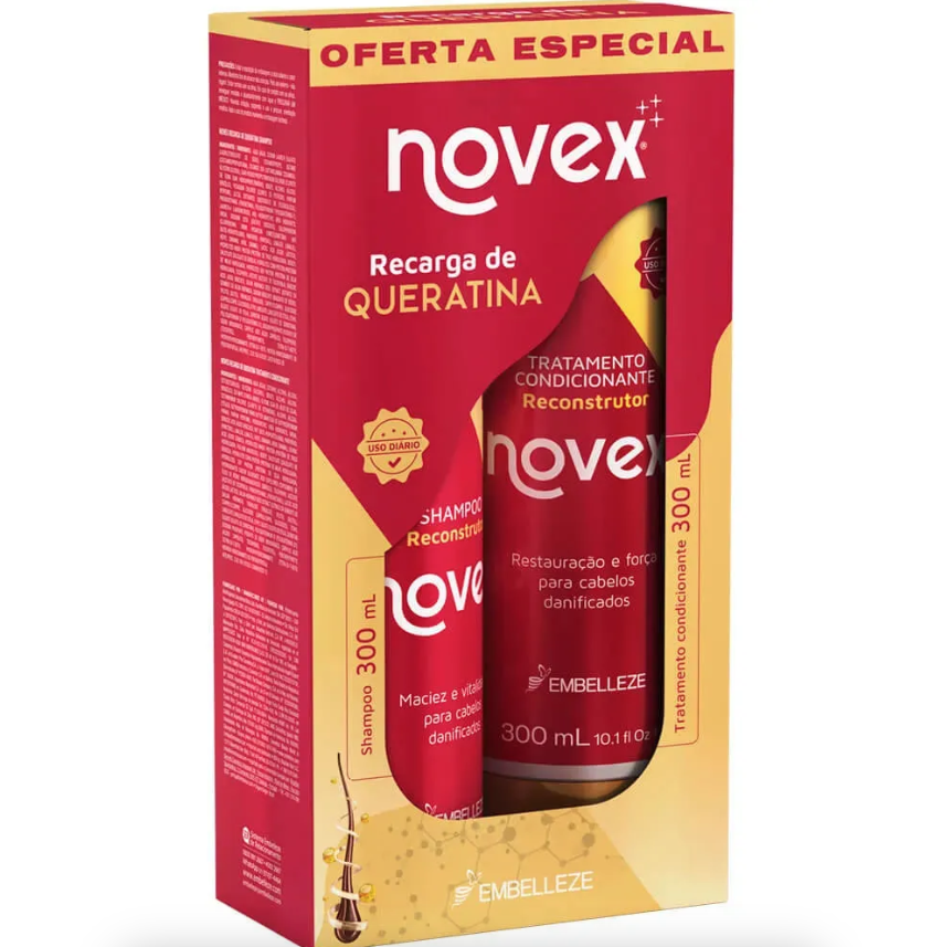 Kit Novex Shampoo + Condicionador 300ml Recarga de Queratina