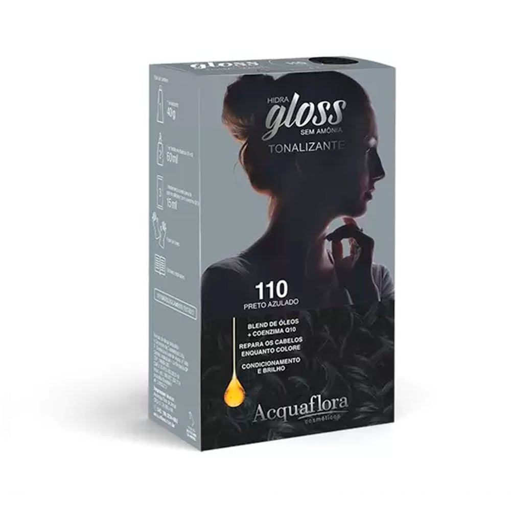 Kit Tonalizante Acquaflora Hidra Gloss Preto Azulado 110