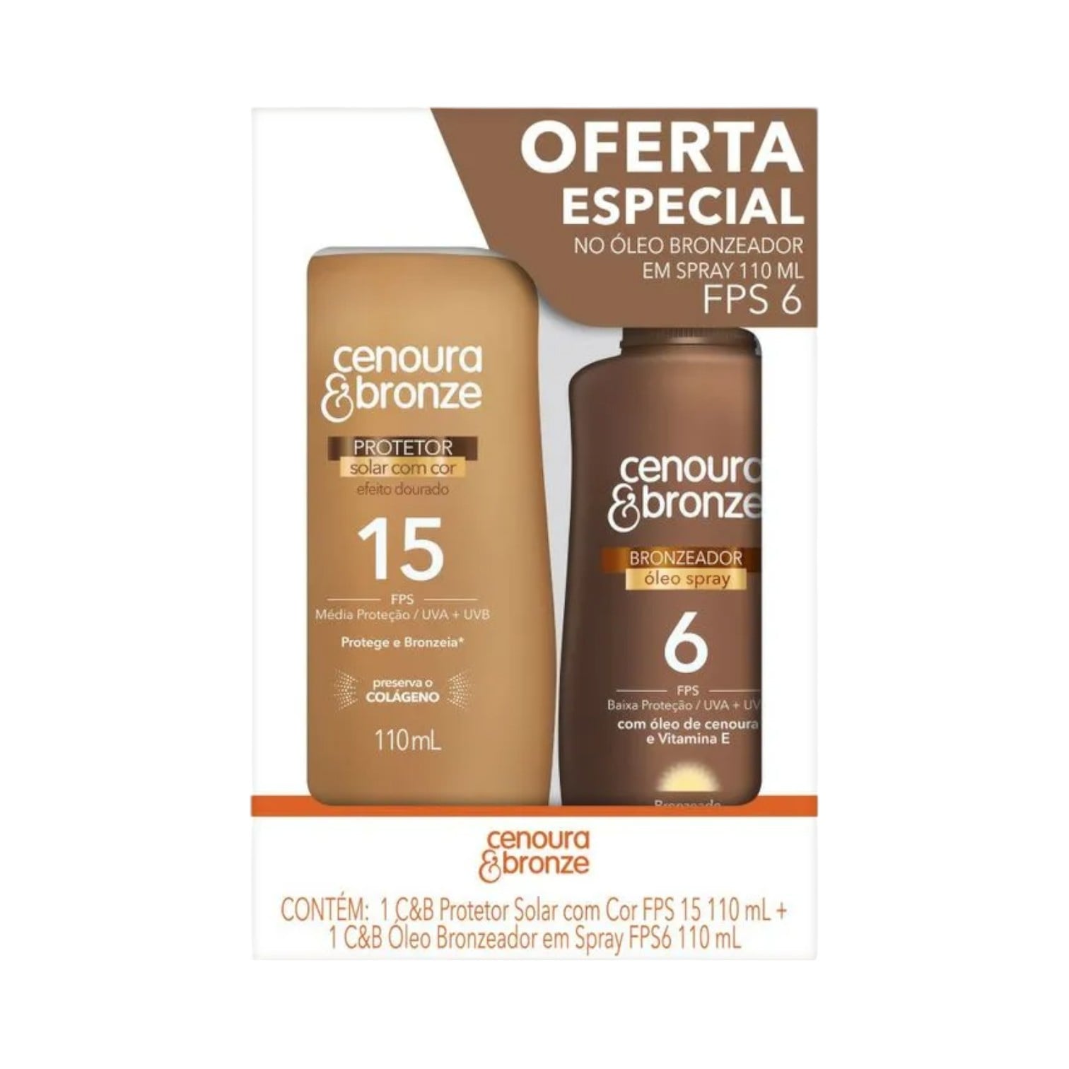 Kit Cenoura & Bronze Óleo FPS 6 + Protetor da Cor FPS 15 110ml