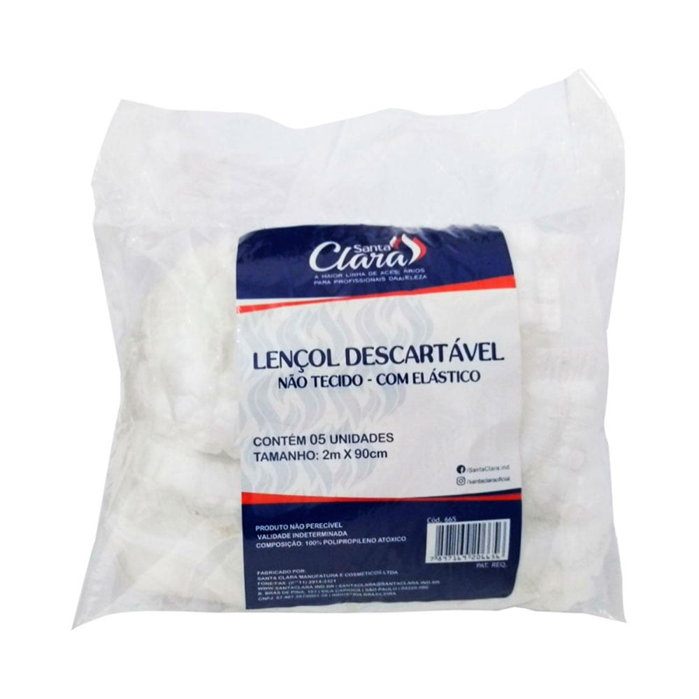 Lençol Santa Clara Descartável com Elástico 5 Unidades Ref. 665