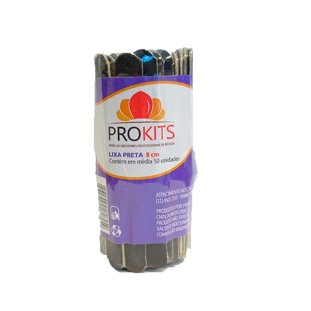 Lixa de Unha Prokits Preta Pacote 8cm com 50 Unidades