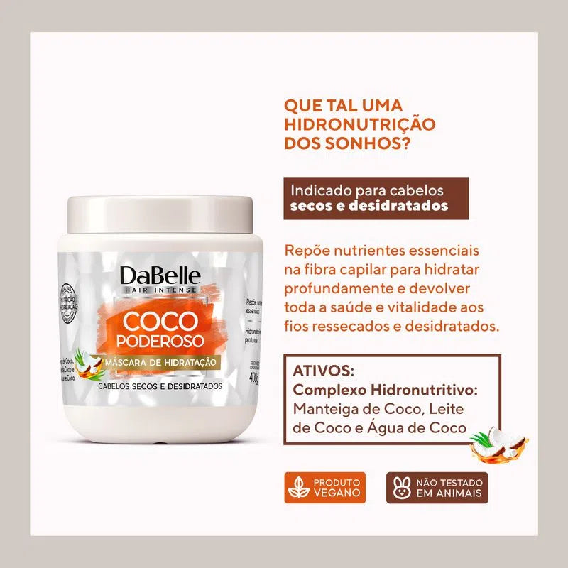 Máscara Capilar DaBelle Coco Poderoso 400 g
