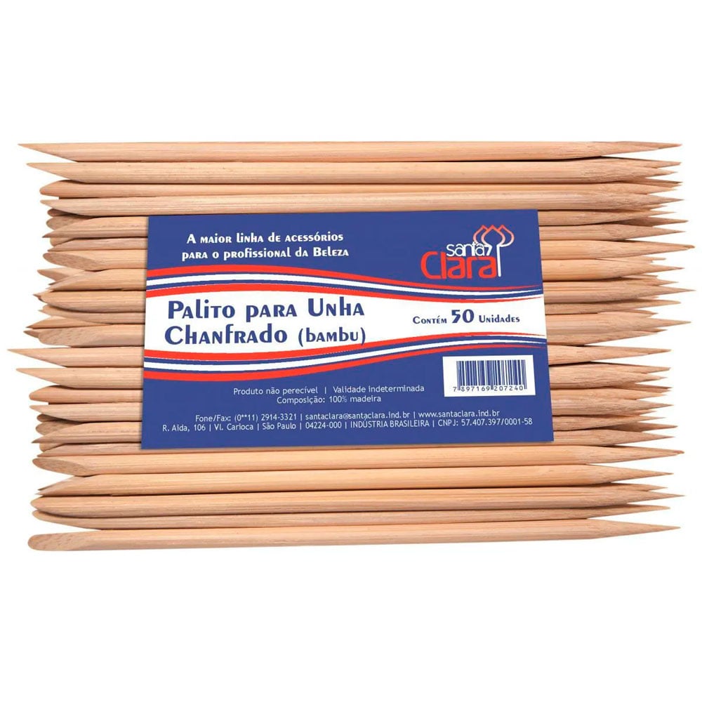 Palito Santa Clara para Unhas Chanfrado de Bambu com 50 Unidades