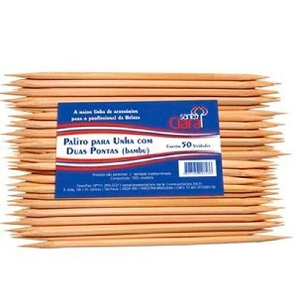 Palito Santa Clara para Unhas de Bambu Duas Pontas com 50 Unidades
