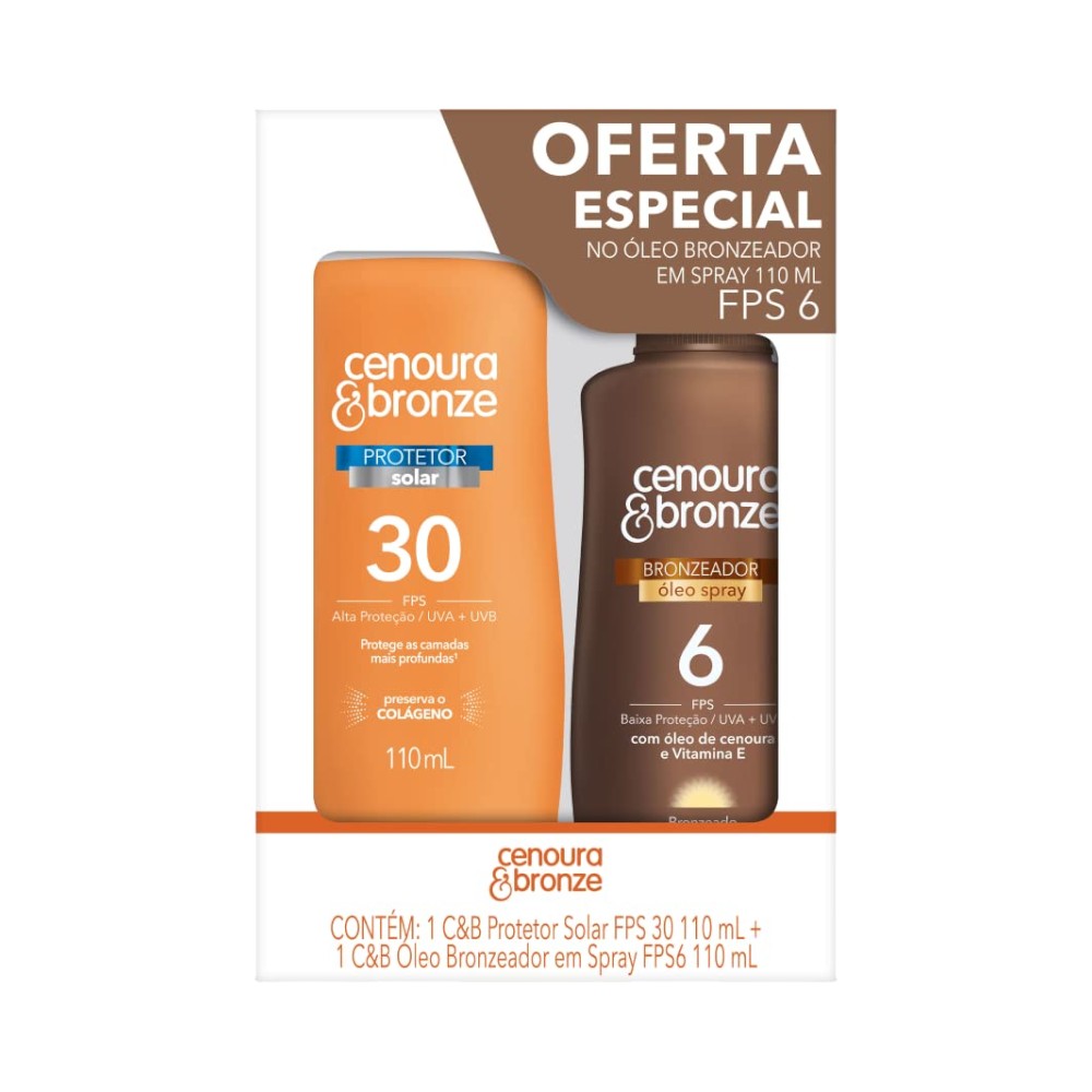 Protetor Solar C&B Óleo Spray FPS 6 110 ml + FPS 30 110 ml (Promoção)