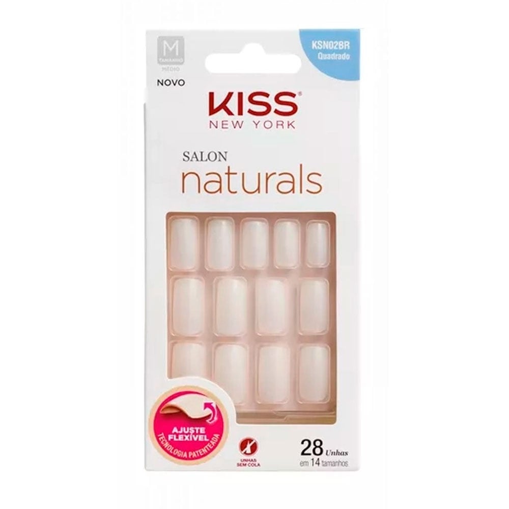 Unhas Postiças Kiss New York Salon Naturals Quadrada Média