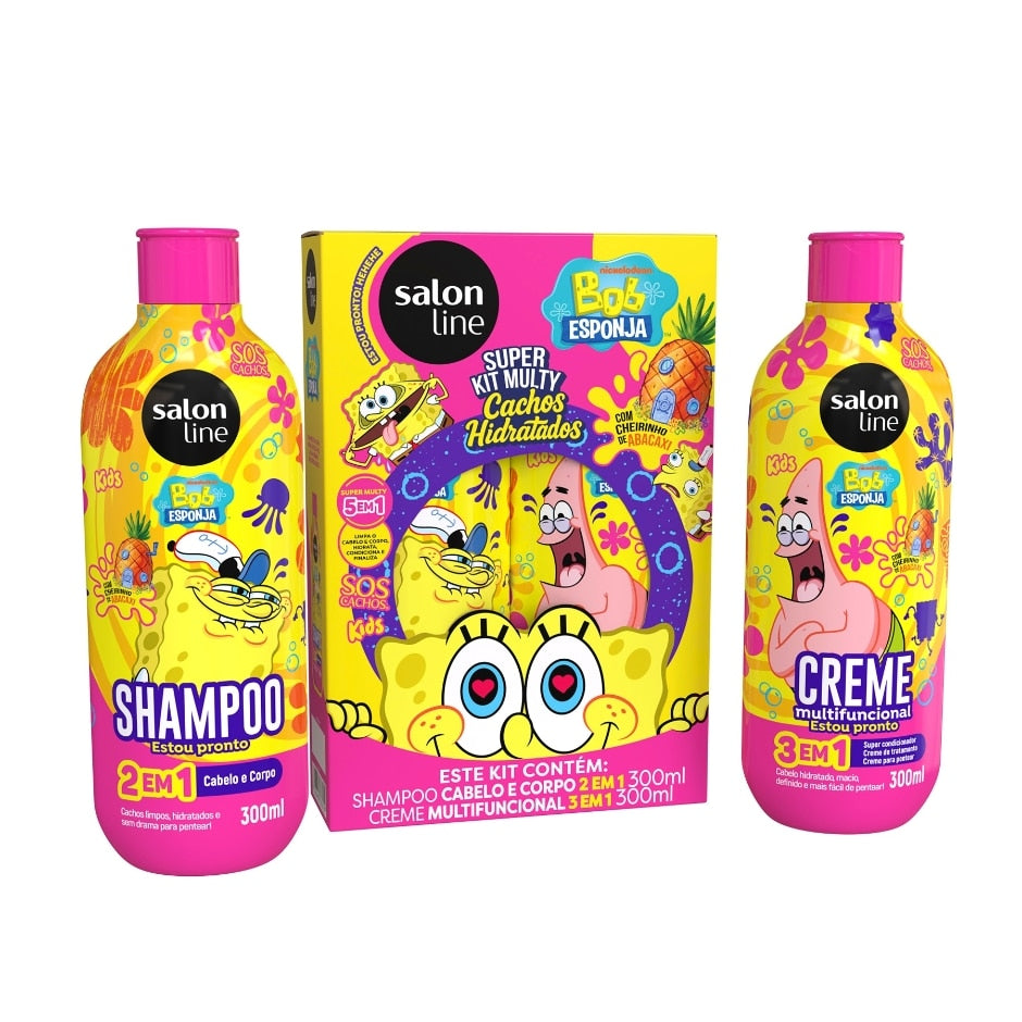 Kit Salon Line S.O.S Kids Shampoo 300ml + Creme 300ml Multy Bob Esponja
